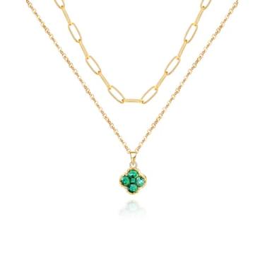 Imagem de ACECHA Colares de trevo para mulheres, colar colorido com pingente de trevo de quatro folhas, gargantilha banhada a ouro, joia da sorte para mãe, esposa, filha, amigas, common, Latão, Zircônia cúbica