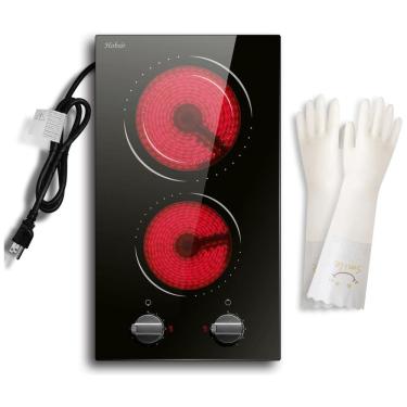 Imagem de Cooktop Elétrico Hobsir 2 Queimadores, Fogão Elétrico de 110v 30 cm Controle de Botão Cooktop de Vidro Radiante Embutido na Bancada com