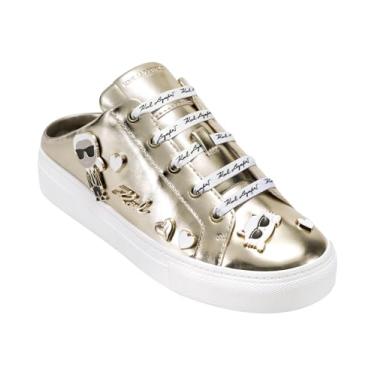 Imagem de KARL LAGERFELD Tênis feminino Cambria sem cadarço Mule com pinos, Ouro branco, 35