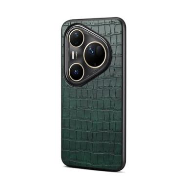 Imagem de HAOMRIYL Capa de couro para Huawei Pura 80 Ultra/80 Pro+/80 pro/80, capa com padrão de crocodilo retrô proteção para câmera à prova de choque capa fina, verde, 80 Pro+