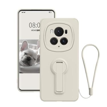 Imagem de Wousunly Capa compatível com Honor Magic 6 Pro com suporte preto, capas de telefone Honor Magic 6 Pro, acessórios de alça de cordão de silicone, capa protetora à prova de choque original fina (branca)