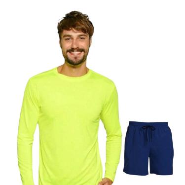 Imagem de Kit Shorts Bermuda TACTEL + Camiseta Academia MASCULINO MANGA LONGA PROTEÇÃO UV SOLAR 733-Masculino