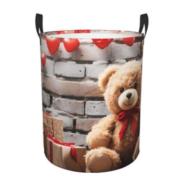 Imagem de Cesto de roupa suja de urso fofo para presente de dia dos namorados, dobrável, impermeável, cesto de armazenamento de roupas com alças, pano Oxford, organizador de brinquedos, cesta para banheiro