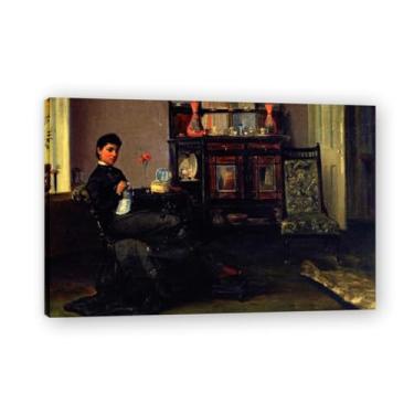 Imagem de A Lady Sewing In A Parlour John Lavery Iconic Realist Portrait & War Scene Canvas Art – Decoração de parede irlandesa atemporal para casa emoldurada 30 x 45 cm