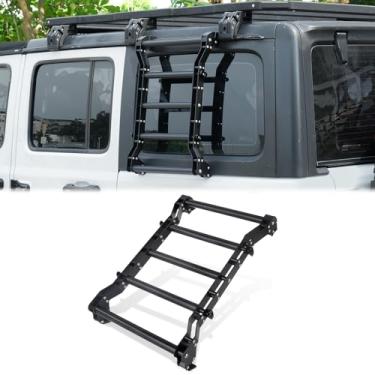Imagem de Z8 Escada de janela traseira compatível com Jeep Wrangler JL JLU 2018–2025 2 portas e 4 portas – Kit de flanco de rack de acesso ao teto de alumínio, leve, instalação sem perfuração, utilitário de