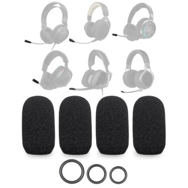 Imagem de Voarmaks Pacote com 4 capas de espuma de microfone compatíveis com CORSAIR VOID RGB ELITE, HS35, HS70, Void v2, Virtuoso RGB, Virtuoso MAX Gaming Headset + 12 O-Rings em 3 tamanhos - Filtro de
