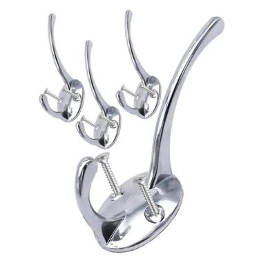 Imagem de 4 Ganchos Duplo Cabide Parede Metal Toalha Banheiro Parafuso