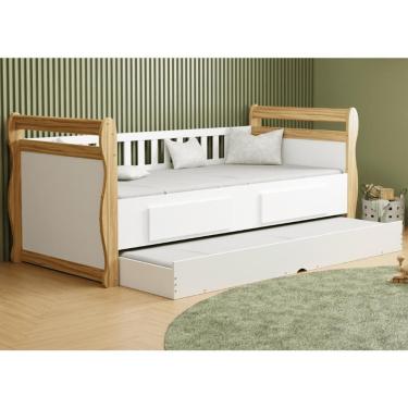 Imagem de Bicama Infantil Solteiro Maria Branco Brilho/amêndoa Com Colchões Light D33 - Móveis Peroba