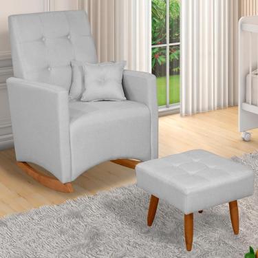 Imagem de Poltrona De Amamentação Ana Com Balanço Pés Canoa E Puff Linho Cinza - Fratello Linho Cinza