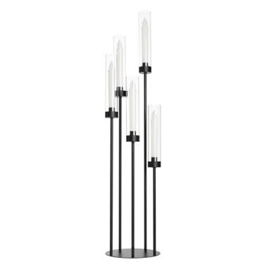 Imagem de Castiçal preto fosco de 100 cm com persianas acrílicas alto candelabro de 5 braços preto para mesa de casamento, sala de jantar, decoração de lareira, ajuste cônico de LED de 2,5 cm