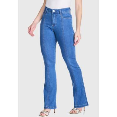Imagem de Calça Flare HNO Jeans Boca De Sino Costura Frontal Azul, 48