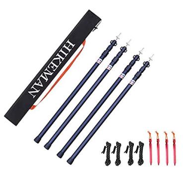 Imagem de HIKEMAN Postes de barraca de acampamento para toldo de lona toldo varanda velas de sol lona altura livre alumínio telescópico ajustável (4 peças, preto)