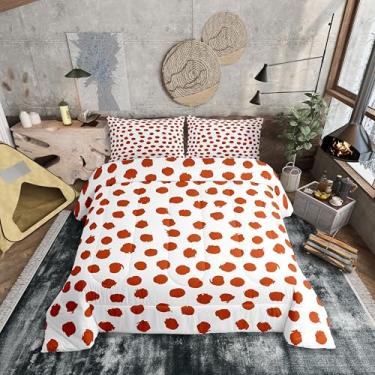 Imagem de Conjunto de edredom King Size com bolinhas e pinceladas, geométrico, casa de fazenda, boêmio, branco, laranja, todas as estações