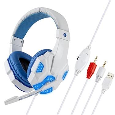 Imagem de Fone de ouvido para jogos com microfone e luz LED para notebook computador 3,5 mm com fio isolamento de ruído e controle de volume (branco)