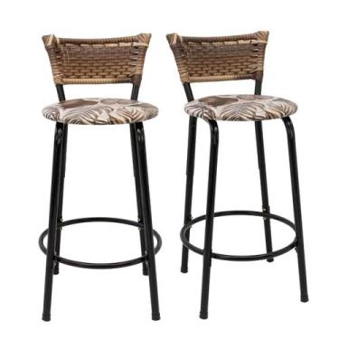 Imagem de Kit 2 Banquetas Para Balcão 60cm Preta Junco Cappuccino Balcão Bistrô 