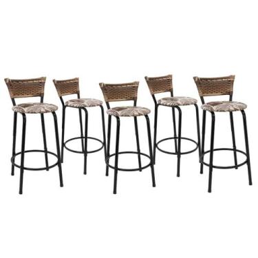 Imagem de Kit 5 Banquetas Para Balcão 60cm Preta Junco Cappuccino Balcão Bistrô 