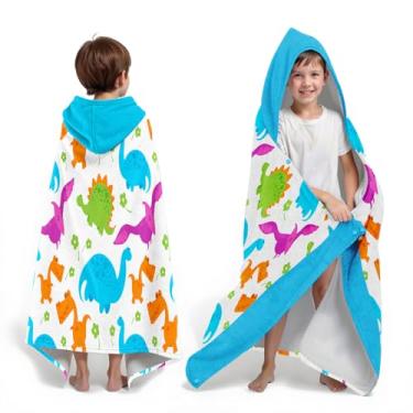 Imagem de Neapth Toalha de praia com capuz de dinossauro para meninos, 76.2 cm x 127.0 cm Toalha de banho infantil poncho para crianças, azul macio absorvente com capuz para 3-10 anos roupão de banho para