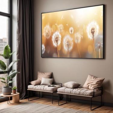 Imagem de Quadro com Moldura Sala Quarto Dente de Leão Bege Palha Decorativo Horizontal Grande Hall