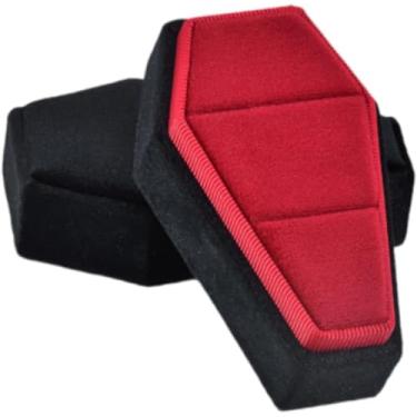 Imagem de Caixa de joias de caixão de Halloween, colar de veludo, organizador de brincos, porta-joias decorativas, para casa, colares, pulseiras, pingente - preto e vermelho