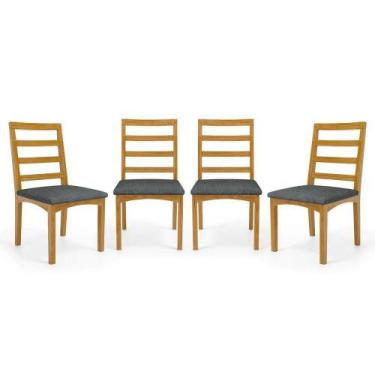 Imagem de Kit Com 4 Cadeiras Cecília Madeira Maciça Assentos Estofados Para Mesa