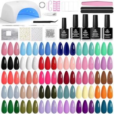 Imagem de Beetles Kit de esmalte de gel com luz em U V – 32 cores de esmalte em gel, 54 peças, kits de unhas com base e revestimento brilhante de imersão para salão faça você mesmo, para iniciantes, manicure e