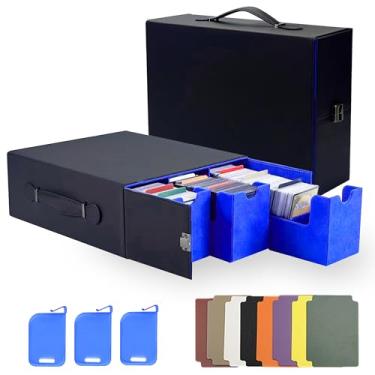 Imagem de Viyohoh Trading Cards Storage Box, Portable Handle 1800+ MTG Deck Box with Lock Buckle, Removable Card Organizer Case for TCG/CCG Baseball Sport Playing Game Cards(Black&Blue)