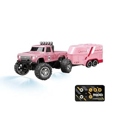 Imagem de Carro de Controle Remoto 1/64 Off-Road – Mini RC Monster Truck Escalada com Luzes LED e Suspensão (Rosa com trailer)