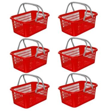 Imagem de Kit 06 Cesta Cestinha Plástica Supermercado C/ Alça 9 Litros - Usual U