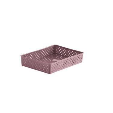 Imagem de Cesto Organizador Multiuso Armário Rattan 34x25x6,5cm Rose - Paramount