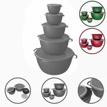 Imagem de Conjunto Kit 5 Potes Organizadores Bowls Tampa Transparente Plástico L