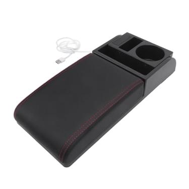 Imagem de Asixxsix Centro de Braço do Console do Centro de Carro, Protetor de Apoio de Braço de Couro Universal PU Com Porta -copos e Portas de Carregamento USB, Protetor de Apoio de Braço (linha Vermelha)
