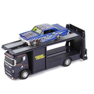 Imagem de Carrinho Reboque Caminhão Die Cast Baú Preto Metal 1:64