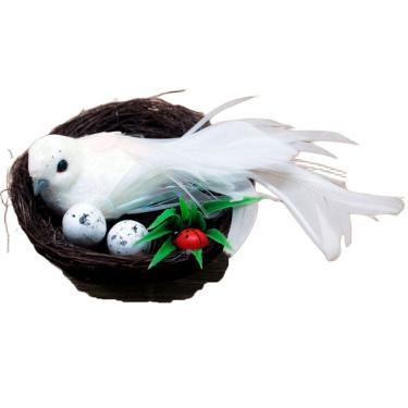 Imagem de Enfeite Decorativo Pássaro Branco Ninho Ovos 5x15cm
