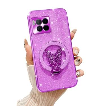 Imagem de Tesazxcn Capa protetora à prova de choque para T-Mobile Revvl 7 Pro com suporte de borboleta compatível com Magsafe, capa protetora à prova de choque para T-Mobile Revvl 7 Pro, roxa