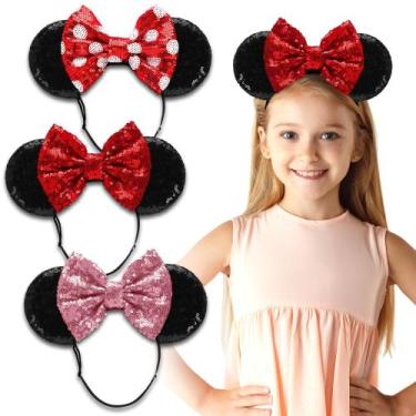 Imagem de Tiaras Minnie Ears SAMARKAND, 3 peças, laço de lantejoulas brilhantes