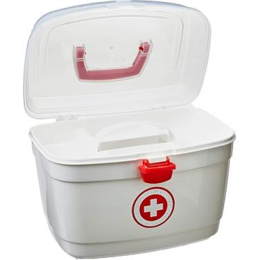 Imagem de Caixa Organizadora de Medicamentos, Primeiros Socorros, Branca, Plástico, Grande, com Tampa e Trava de Segurança