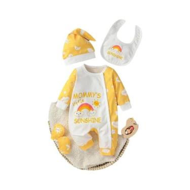 Imagem de Conjunto De Roupas Para Bebês Meninas Com Macacão De Manga Longa, Luva