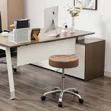 Imagem de FIRAVOE Banqueta para trabalho (altura ajustável 50,8-68,5 cm) (rodas silenciosas e base de alumínio) para sala de maquiagem (marrom café)