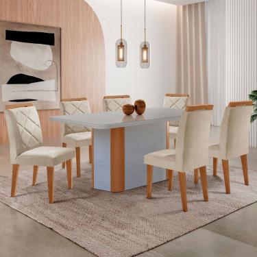Imagem de Mesa de Jantar Isadora 180cm Tampo MDF Vidro Canto Copo e 6 Cadeiras Melissa