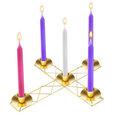 Imagem de Jingmore 1 anel de guirlanda de vela do advento de Natal para castiçais rústicos do advento do pilar para decoração de mesa de centro de mesa de Natal para casa (fino, cruz)