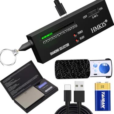 Imagem de HMKIS Testador de diamante + balança de joias de 200 g/0,01 g + lupa para joalheiros de 30 x 60 x 90 x, alimentada por USB e bateria de 9 V, seletor de diamante para iniciantes, medidor de