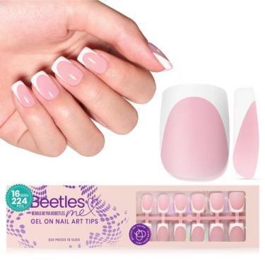 Imagem de Press On Nails Beetles French Tip, 224 unidades, rosa, quadrado curto 