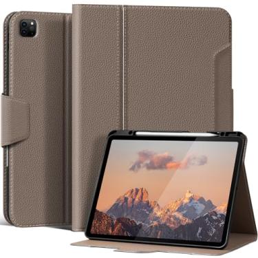 Imagem de XFYKJIN Capa de couro para iPad Pro 12,9 polegadas 3-6ª geração (2018-2024), com suporte para lápis e fivela, despertar/hibernar automaticamente, suporte ajustável, cinza marrom