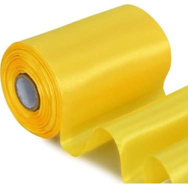 Imagem de TONIFUL Fita de cetim amarelo claro limão 10 cm x 22 metros de largura tecido sólido fita grande para cerimônia de corte kit de cerimônia de abertura grande cadeira faixa de cabelo carro arco costura artesanato embrulho de presente decoração de casamento
