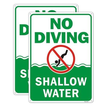 Imagem de Danoib Pacote com 2 placas de não mergulho, água rasa, 35,5 x 25,4 cm, alumínio livre de ferrugem, proteção UV, reflexivo, à prova d'água, 4 furos pré-perfurados para facilitar a montagem