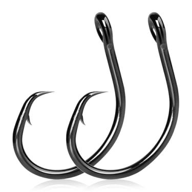 Imagem de 9KM DWLIFE Ganchos circulares de pesca 3 x anzóis farpados em linha forte, aço de alto carbono, não deslocado, olho fechado, grande lacuna para peixe-gato, robalo, salmão, fresco e salgado, 12/0 # (25