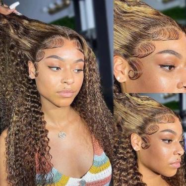 Imagem de Perucas frontais de renda DaXundi Honey Blonde Deep Wave Human Hair