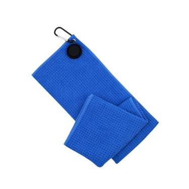 Imagem de YIJU Toalha de golfe portátil, pano de limpeza prático com gancho mosquetão, toalha de limpeza de bolas, Azul