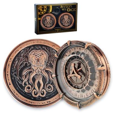 Imagem de Random King Dice Set （2 pcs） 7-in-2 Metal Cthulhu Roulette Dice c with Gift Box for DND Golbin Collection Dungeons and Dragons and Tabletop Game - Red Copper