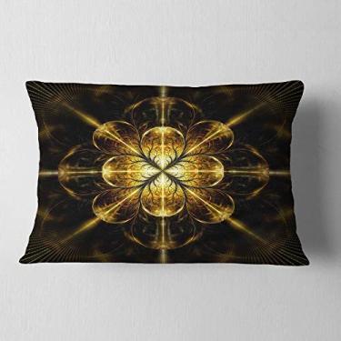 Imagem de Designart Gold Symmetic Large Fractal Flower Lombar, sala de estar, sofá, almofada de alta qualidade + capa de almofada impressa em ambos os lados 30,5 x 50,8 cm